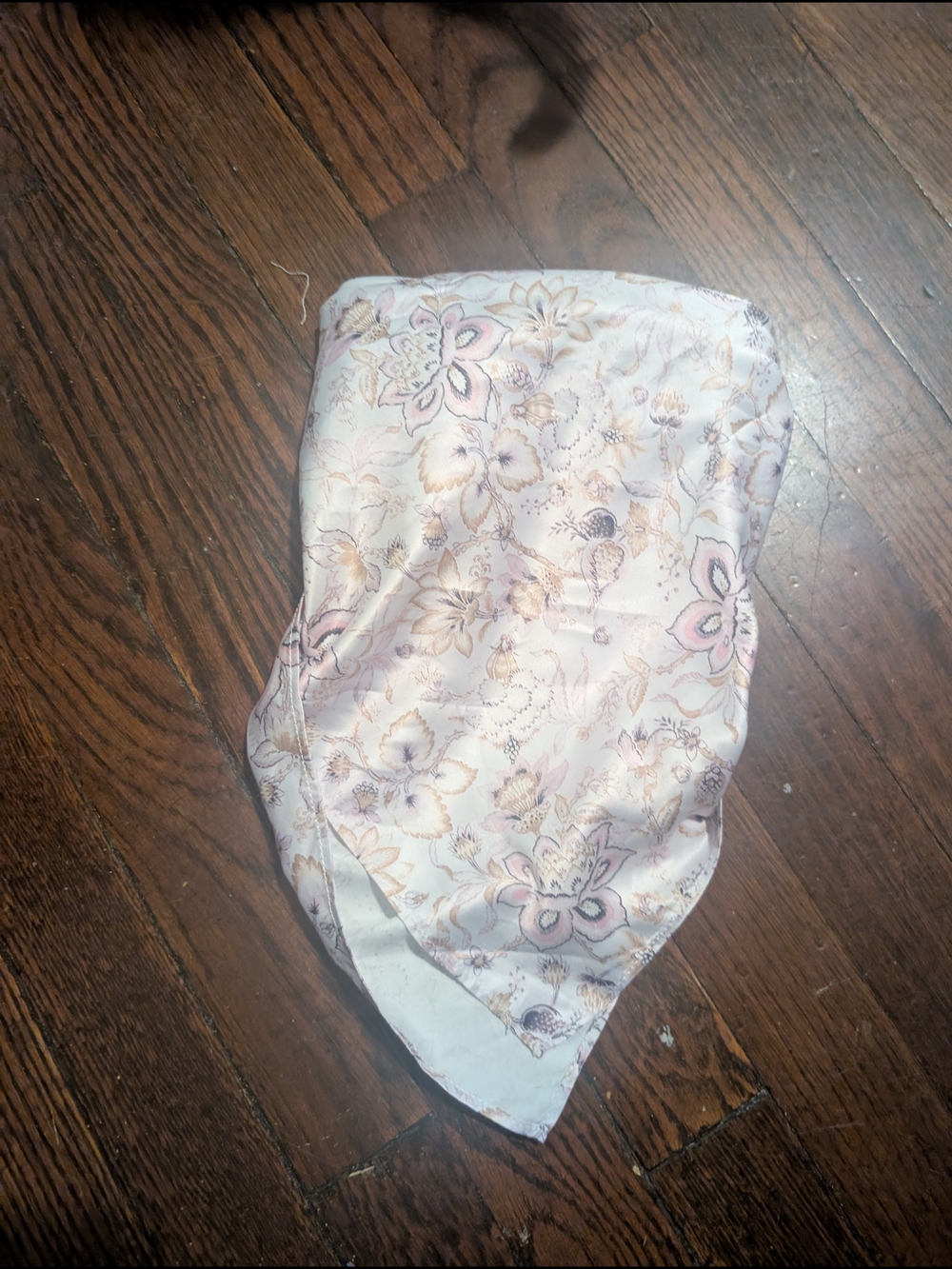 Floral Satin Scarf/Kerchief in Soft Pink and Cream